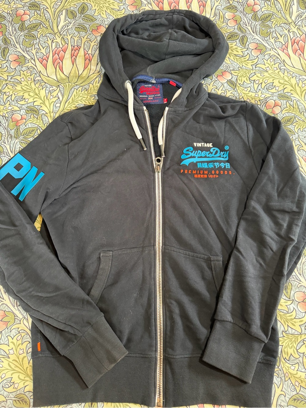 Superdry Men’s Black Vintage Zip-Up Hoodie Size XL